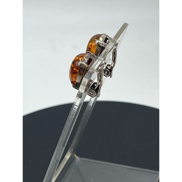 Sterling Silver 925 Prong Teardrop Shape Glowing Amber Stud Clip On Earrings - Picture 5 of 13